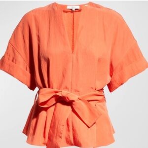 Vince cuffed short sleeve V neck blouse